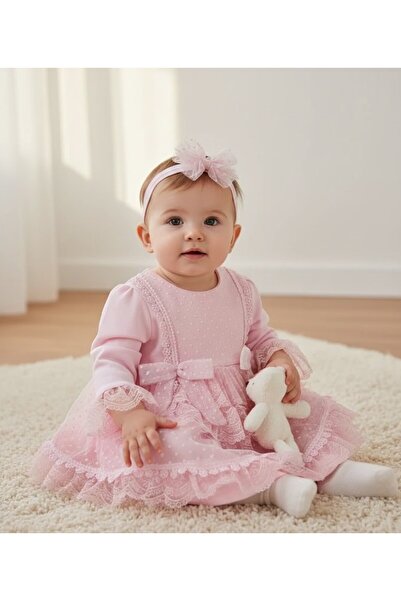 MİNİBORN Organik Dantel Detaylı Kız Bebek Elbise