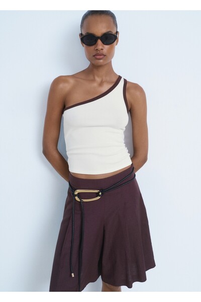 MANGO Woman Kontrast kenarlı asimetrik bluz