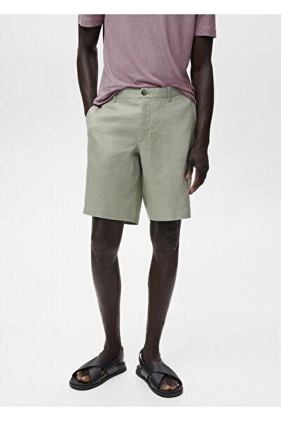 MANGO Man Dar kesim %100 keten bermuda şort