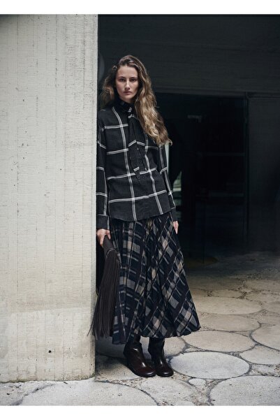 MANGO Woman Fular yakalı kareli bluz