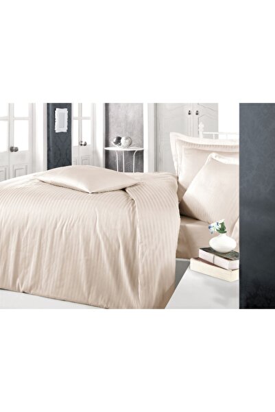 ARAN CLASSY Clasy Çizgili Saten Nevresim Takımı Çift Kişilik Cappuccino