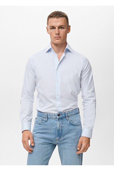 MANGO Man Slim fit çizgili %100 pamuklu gömlek