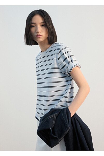 MANGO Woman Pamuklu çizgili tişört