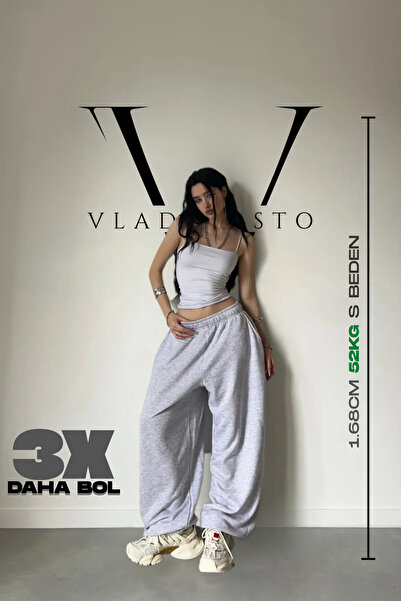 vladivosto Kışlık Tesettür Ekstra Bol Süper Yüksek Bel Gri Siyah Baggy Oversi...