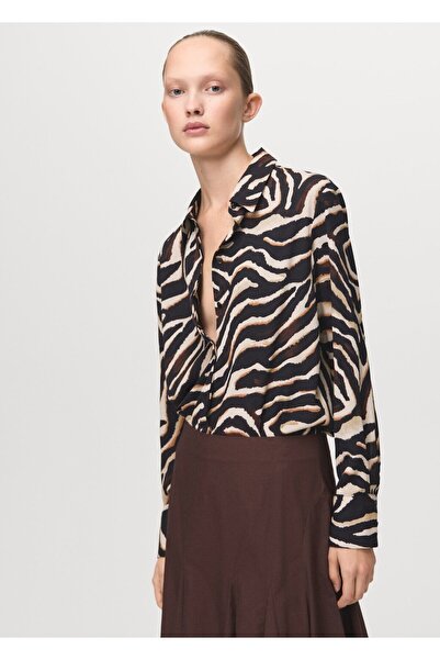 MANGO Woman Hayvan desenli düz kesim gömlek