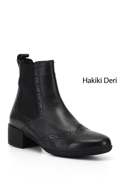 GÖNDERİ(R) Women's Black Thick Heeled Genuine Leather Chelsea Boots