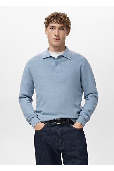 MANGO Man Mikro yapılı pamuklu polo kazak