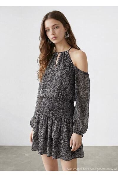 Mango Teen Volanlı cut out elbise