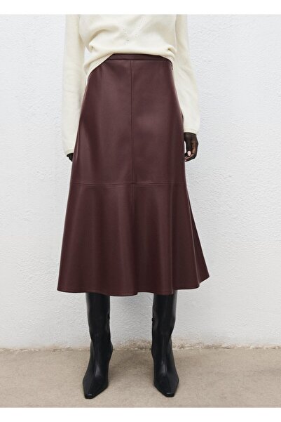 MANGO Woman Deri görünümlü midi etek