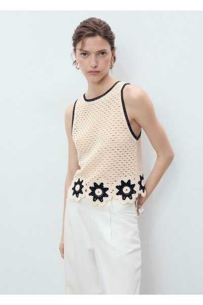 MANGO Woman Çiçek detaylı kroşe bluz