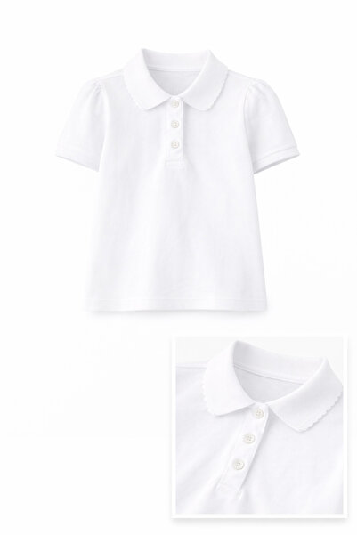OEM Tricou scoala cu maneca scurta, FETE, tip polo, ALB