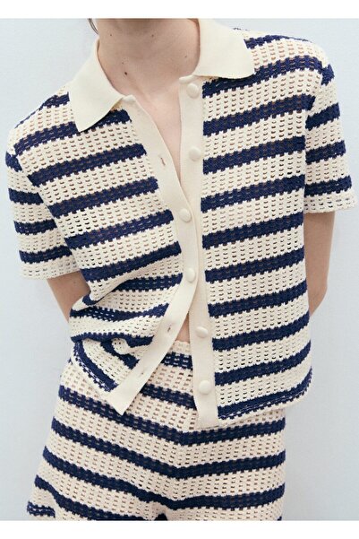 MANGO Woman Kısa kollu çizgili hırka