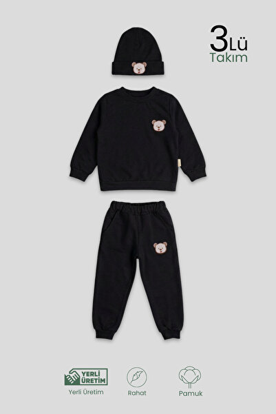 Lamonde Ayıcık Nakışlı Unisex 3'lü Eşofman Bereli 1-2-3-4-5-6 Yaş