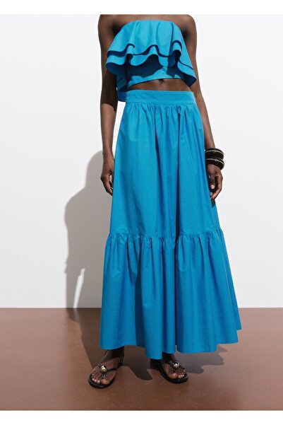 MANGO Woman Pamuklu uzun evaze etek