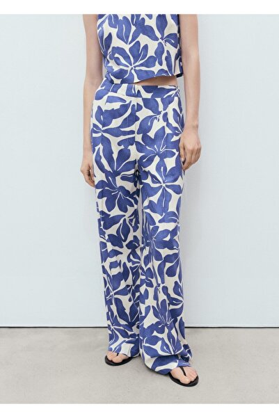 MANGO Woman Çiçek desenli düz kesim pantolon