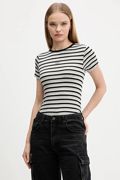 Guess Logo cu dungi multicolore negru pentru femei tricou W5BP52KA0H1-S9HG