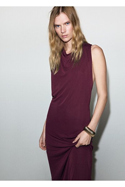 MANGO Woman Metalik detaylı drape elbise