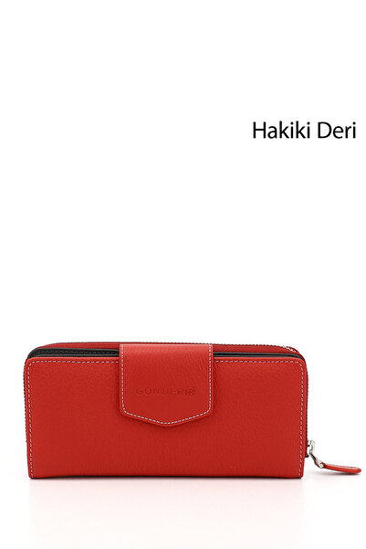 GÖNDERİ(R) Women/Girls Red to Anthracite Genuine Leather Wallet