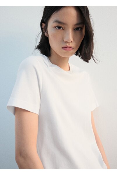 MANGO Woman Büzgü detaylı pamuklu tişört