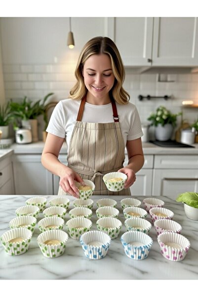 Trend Home Life 300 Adet Büyük Boy Muffin Cupcake Kağıdı, Puantiye Işlemeli Kağıt Muffin Kek Kalıbı Desenli