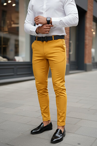 dehaine Pantaloni casual pentru barbati, croiala slim fit, maro, b1734a