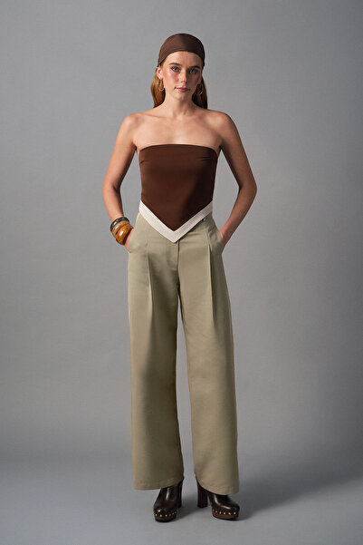 Quzu Μπλούζα χωρίς λουράκια με κορδόνια στην πλάτη καφέ