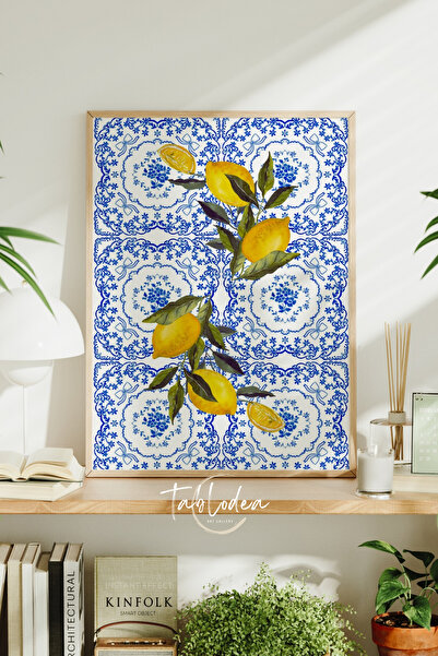 tablodea Tablou modern înrămat cu model ceramic cu design de lămâie, tablou d...