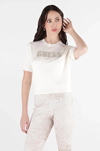 Guess Κοντό μανίκι με λαιμόκοψη Norah με λογότυπο πλεκτό γυναικείο λευκό πλεκ...