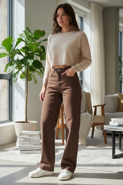 FlexiFit Yüksek Bel Kadın Palazzo Kot Pantolon – Esnek Denim Kumaş, Düz Bol P...