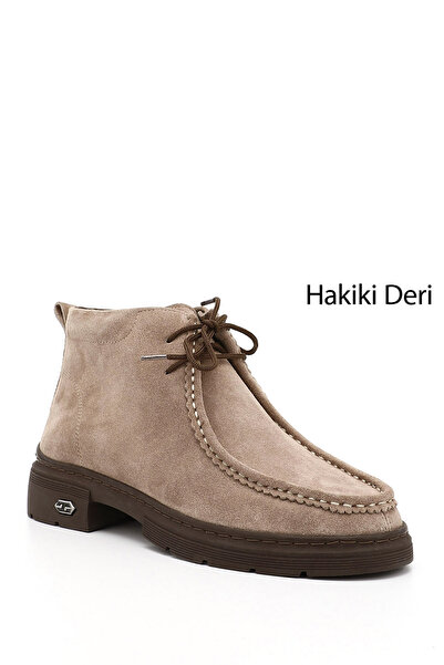 GÖNDERİ(R) Kadın Vizon Süet Bağcıklı Hakiki Deri Comfort Bot