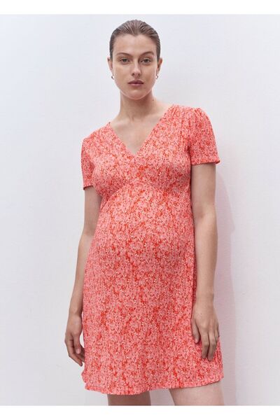 MANGO Woman Çiçekli dokulu kısa elbise