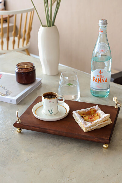 Akayev 30x19 Cm Ginkgo Presentation Plate - Wooden, Gold Legs