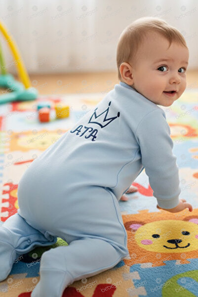 bebegen Bebebgen Erkek Bebek Mavi Laci Nakışlı İsimli İsme Özel Tulum