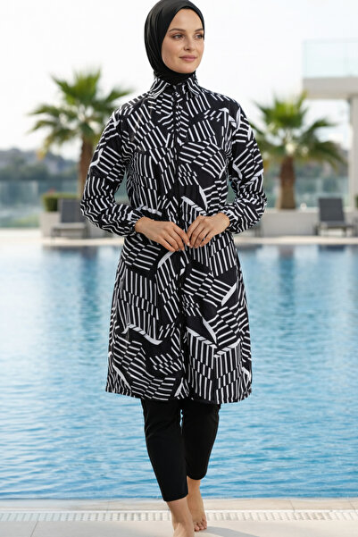 LEOMA Full Coverage Water Repellent Quick Dry Zipper Swimsuit