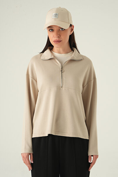 Rays Sweat bej cu jumătate de fermoar 8249A