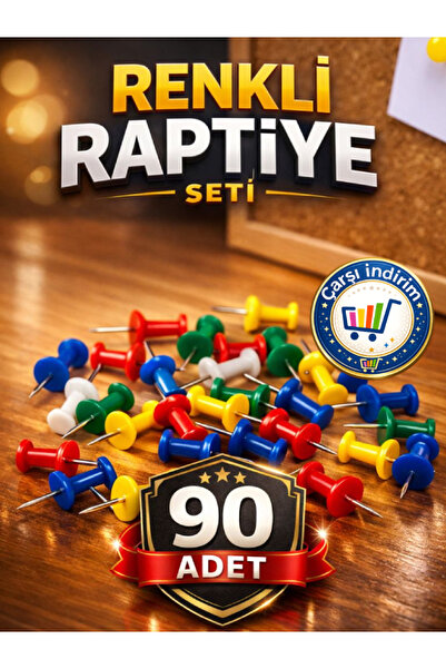 nistabolje 90 Adet Renkli Mantar Pano Iğnesi Harita Çivisi Pano Raptiyesi