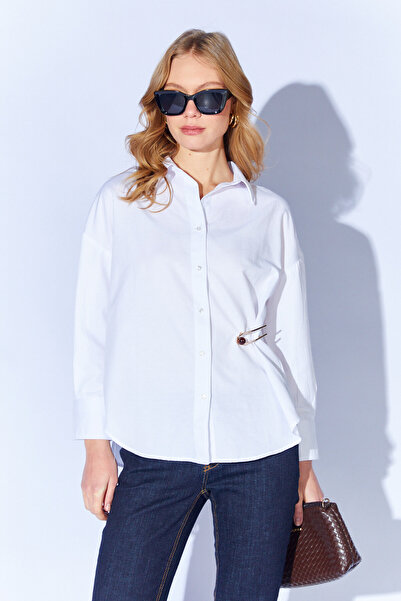 EDITION WOMAN Oksford pamučna bela duga košulja - Oversize Opuštena Fit EkKSN...