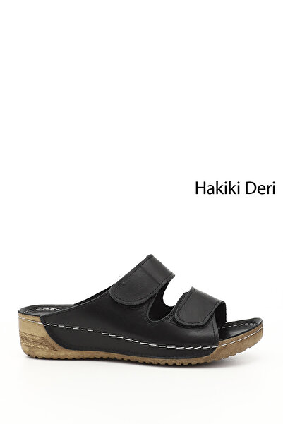 GÖNDERİ(R) Γυναικείες παντόφλες από γνήσιο δέρμα με μαύρη σόλα με βέλκρο