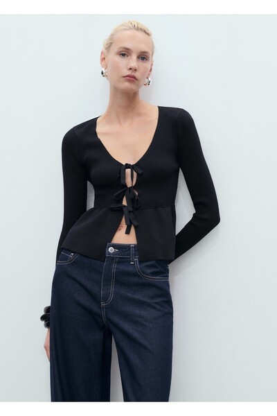 MANGO Woman Cardigan tricotat cu detaliu de legătură