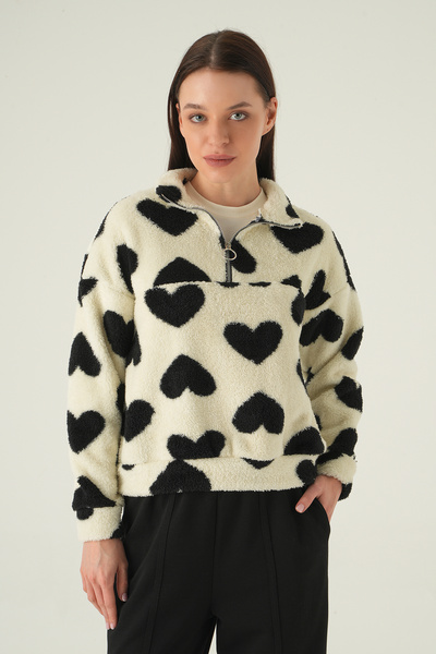 Rays 3121A Hanorac cu fermoar în formă de inimă Ecru