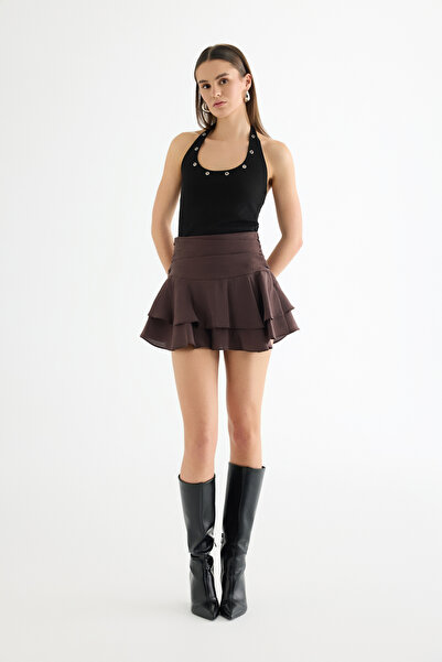 Quzu Μίνι φούστα με πολλές στρώσεις καφέ