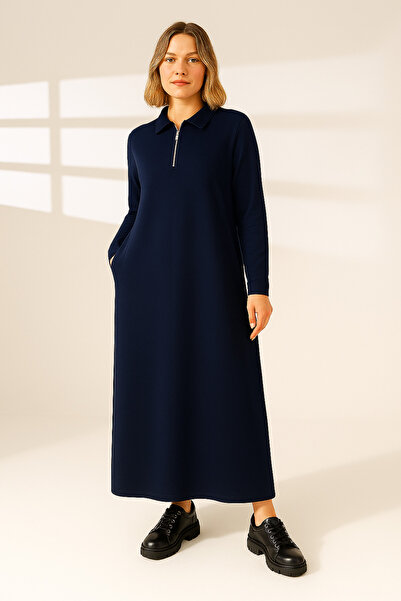 lubiti Plus Size/Tesettür Modal Dress/Shirt Collar Half Zipper with Hidden Po...