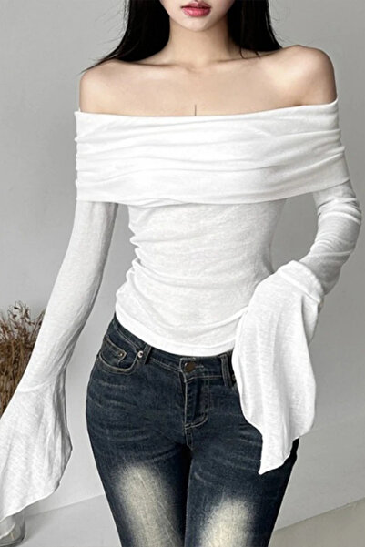 Köstebek White Madonna Collar Spanish Sleeve Y2K Long Sleeve Crop