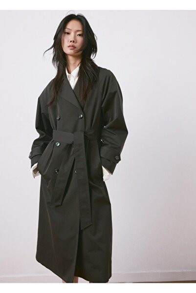 MANGO Woman Çift düğmeli uzun trençkot