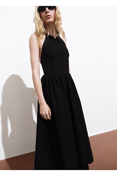 MANGO Woman Kruvaze sırt detaylı halter yaka elbise