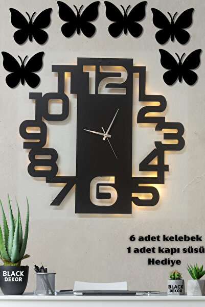 Blackdekor Modern Dekoratif Rakamlı Işıklı Duvar Saati Mutfak Duvar Saati Oda...