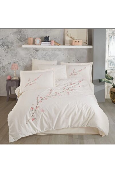 Hobby Double Poplin Premium Embroidered Duvet Cover Vera Cream