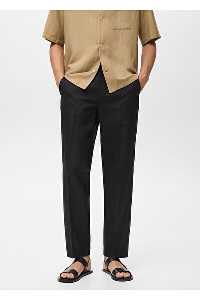 MANGO Man Lyocell keten karışımlı düz kesim pantolon