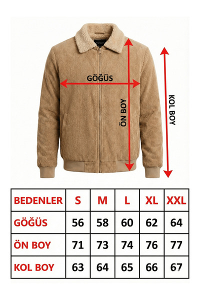 GENIUS STORE Erkek Kadife Mont Peluş Astarlı Tam Fermuarlı Gömlek Yaka Spor Mont
