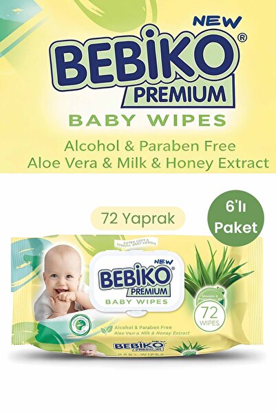 Bebiko Premium Bebek Islak Mendil Aloe Vera Özlü 72 Yaprak 6'lı Set - 72x6